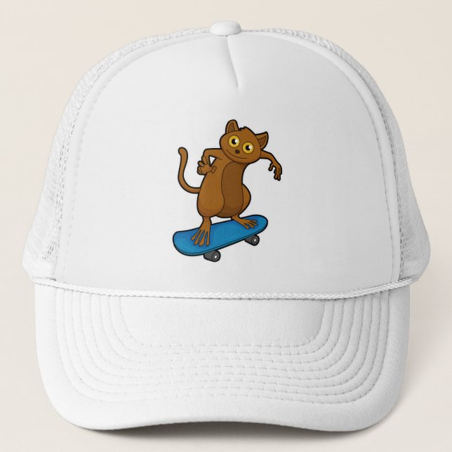 Gorra De Camionero Tarsier como Skater con Skateboard (Anverso)