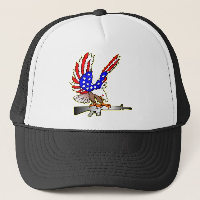 Gorra De Camionero Tatuaje de Eagle Ar-15 M16 de la bandera americana (Anverso)