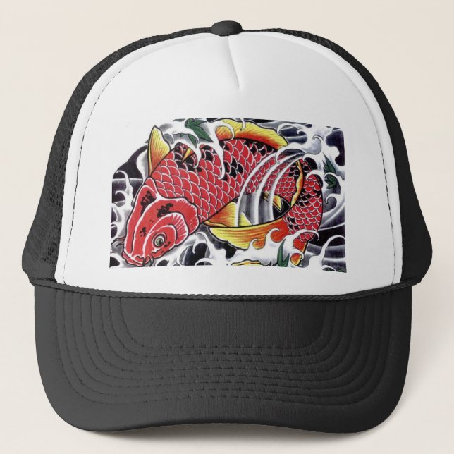 Gorra De Camionero Tatuaje de pescado de Koi japonés (Anverso)