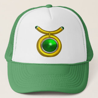 GORRA DE CAMIONERO TAURO/ORO, RÓTULO VERDE EMERALD ZODIAC JEWEL