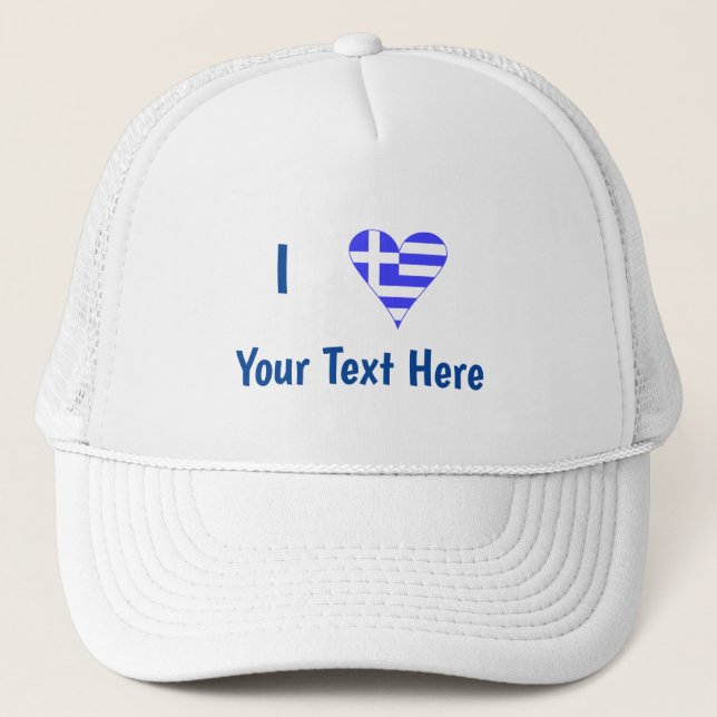 Gorra De Camionero Te (Corazón de Bandera Griega) amo Texto (Anverso)