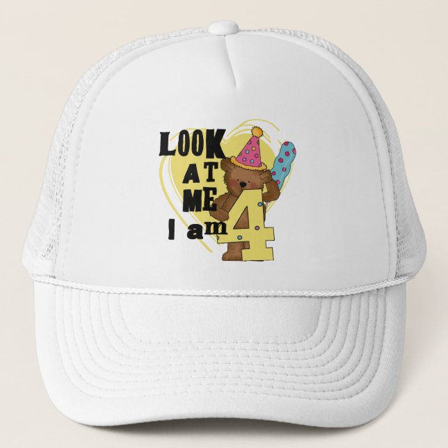 Gorra De Camionero Teddy Bear Tengo 4 Camisas de Cumpleaños y Regalos (Anverso)