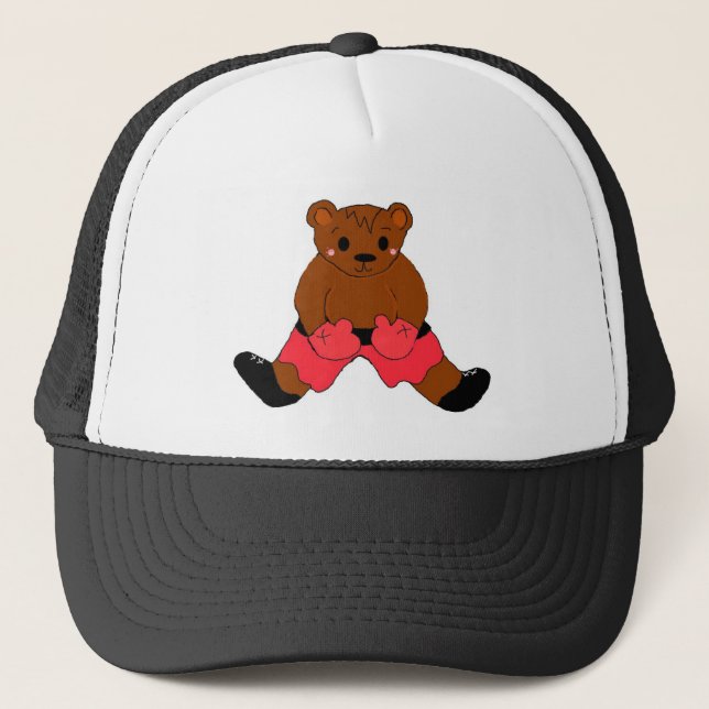 Gorra De Camionero Teddybear de boxeo en rojo (Anverso)