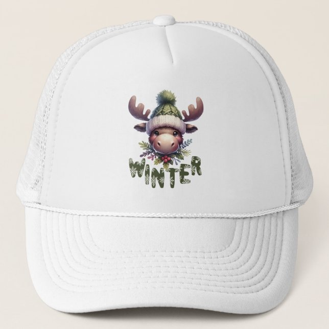 Gorra De Camionero Tema de Winter Moose (Anverso)