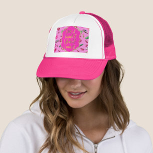 Gorra De Camionero Tema Glam Rosa y Verde con Cita