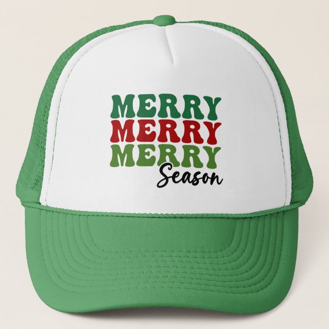 Gorra De Camionero Temporada de merry Merry - Arte de vacaciones retr (Anverso)