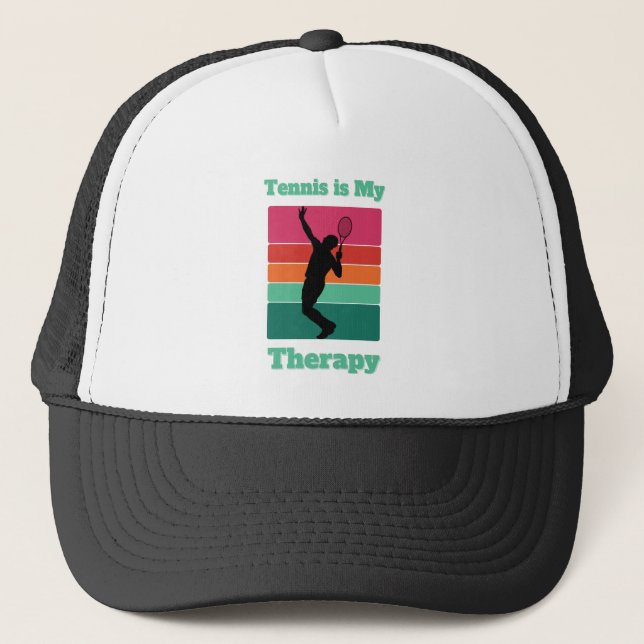Gorra De Camionero Tenis es mi Terapia Rectángulo Retro Sunset (Anverso)