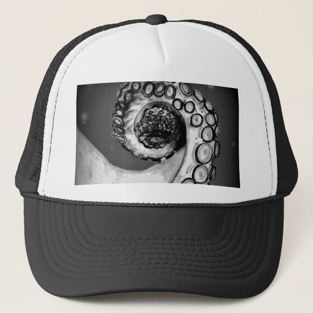 Gorra De Camionero Tentáculo de pulpo nautico blanco y negro vintage (Anverso)