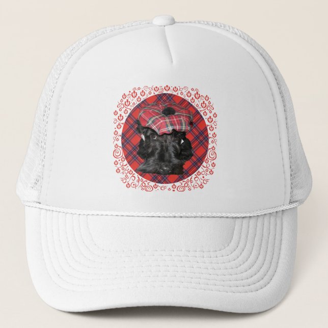 Gorra De Camionero Terrier Escocés sobre Tartán (Anverso)