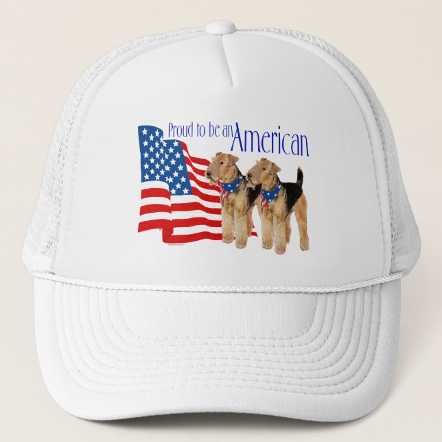 Gorra De Camionero Terriers Patrióticos Airedale (Anverso)