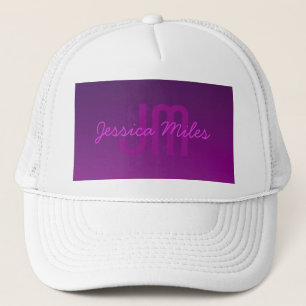 Gorra De Camionero Texto con Monograma Editable Moderno y Ombre Púrpu