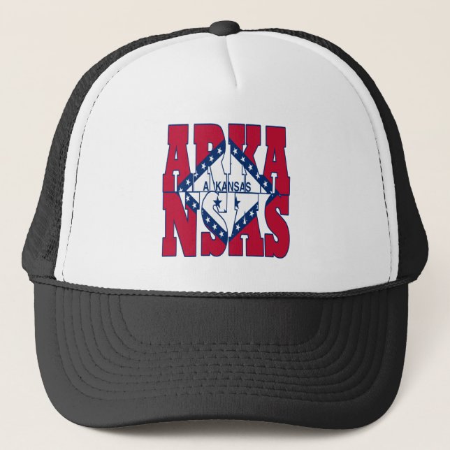 Gorra De Camionero Texto de la bandera patriótica de Arkansas (Anverso)