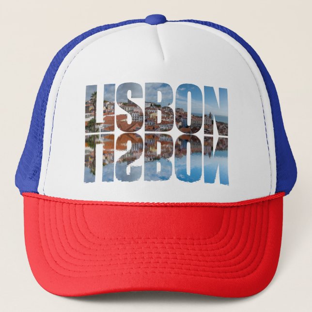 Gorra De Camionero Texto de Lisboa compuesto vista de ciudad antigua  (Anverso)