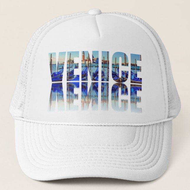 Gorra De Camionero Texto de Venecia con reflexión (Anverso)
