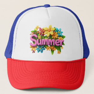 Gorra De Camionero Texto de verano con flores