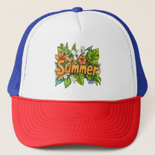 Gorra De Camionero Texto de verano - Diseño floral de verano