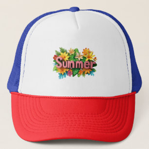 Gorra De Camionero Texto de verano - Ilustracion de flores de verano