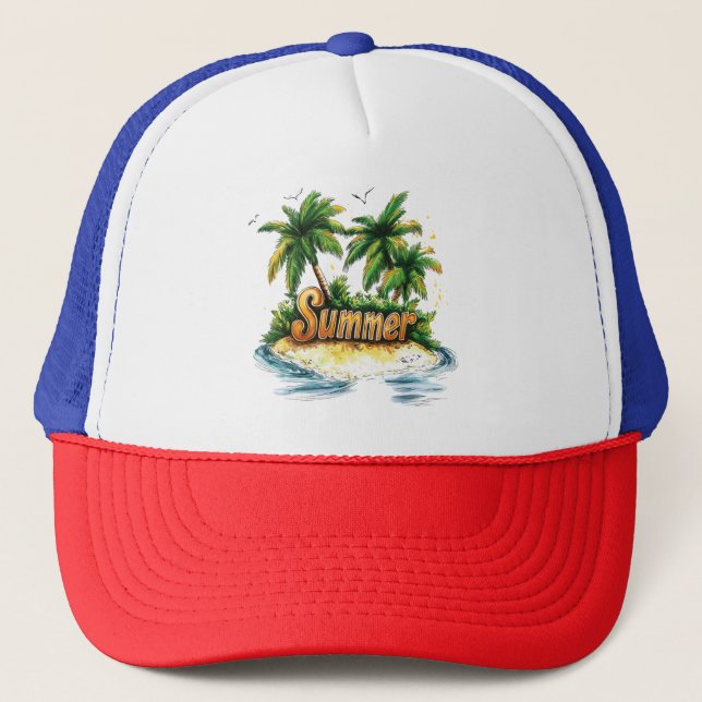 Gorra De Camionero Texto de verano - Isla de verano tropical (Anverso)
