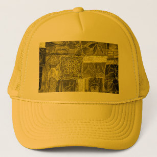 Gorra De Camionero Textura de tela de mosaico verde amarillo
