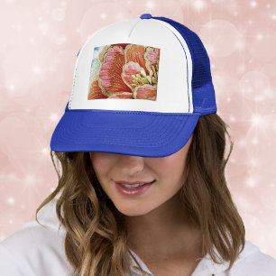 Gorra De Camionero Textura Embroidered de Flor de Loto Vintage