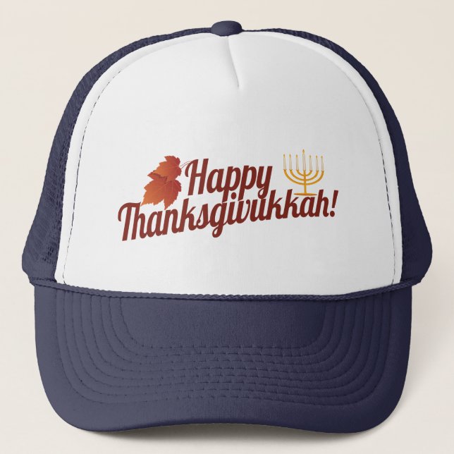 Gorra De Camionero Thanksgivukkah feliz Menorah/hoja (Anverso)