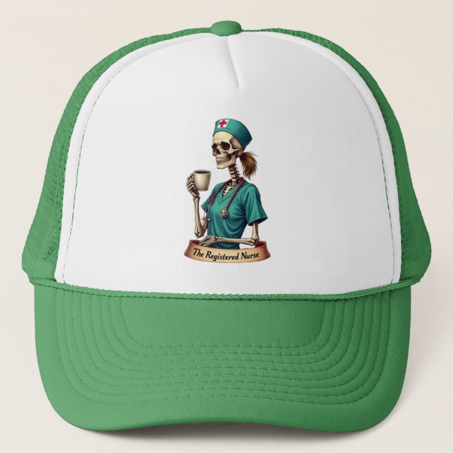Gorra De Camionero The Registered Nurse Skeleton – Coffee & Care (Anverso)