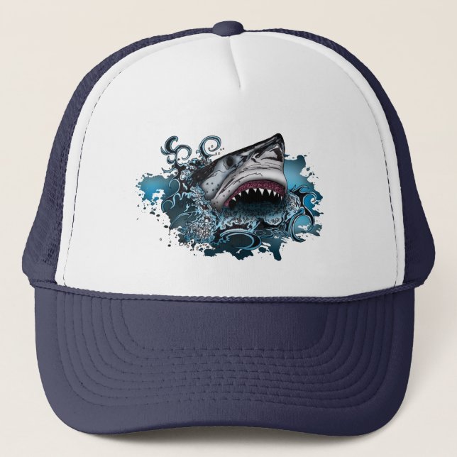 Gorra De Camionero Tiburón Blanco Ola del Océano (Anverso)