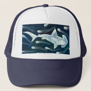 Gorra De Camionero Tiburón de Hammerhead y medusas