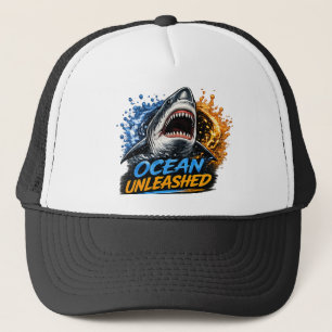 Gorra De Camionero Tiburón Desatado Oceánico – Salpicadura Audaz Azul