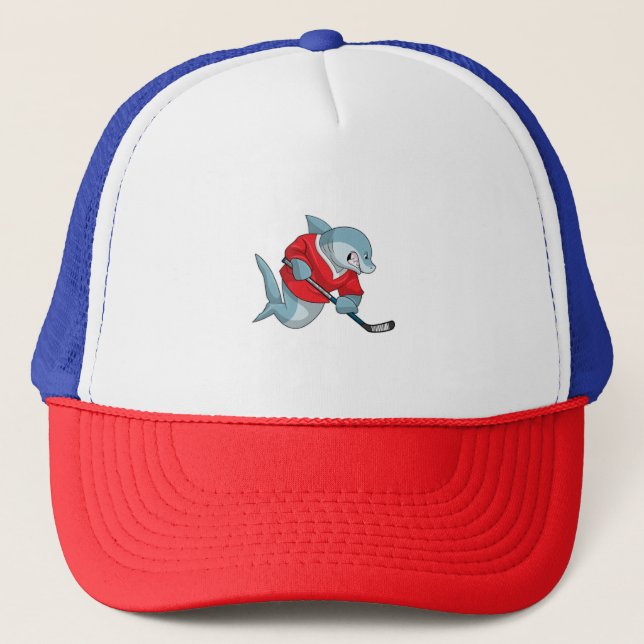 Gorra De Camionero Tiburón en hockey sobre hielo con bastón de hockey (Anverso)