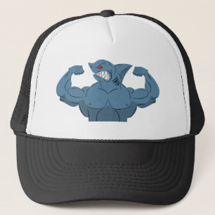 Gorra De Camionero Tiburón Gracioso En El Entrenamiento De Fitness Gy