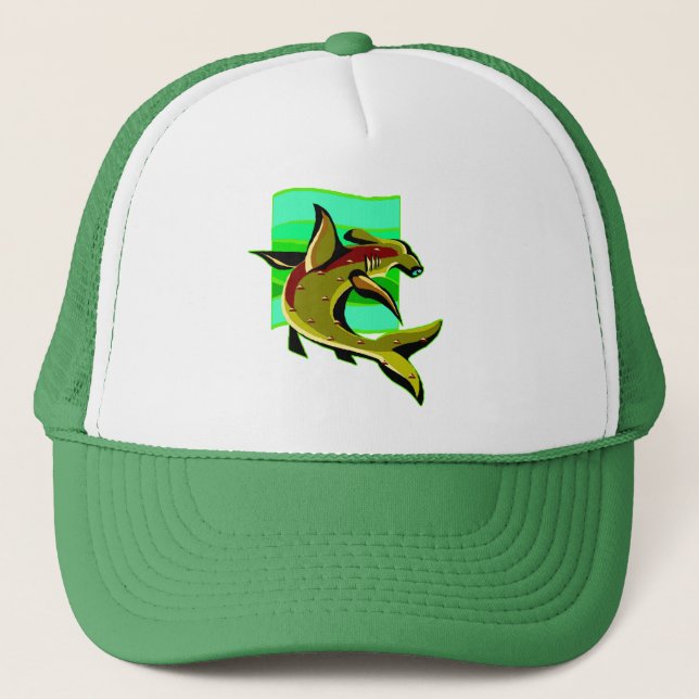 Gorra De Camionero Tiburón martillo verde (Anverso)