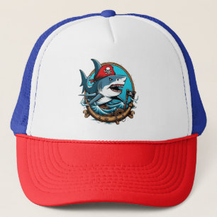Gorra De Camionero Tiburón pirata caído en un bote