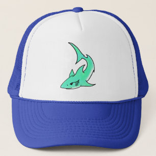 Gorra De Camionero tiburón sonriente de dibujos animados azul verde m