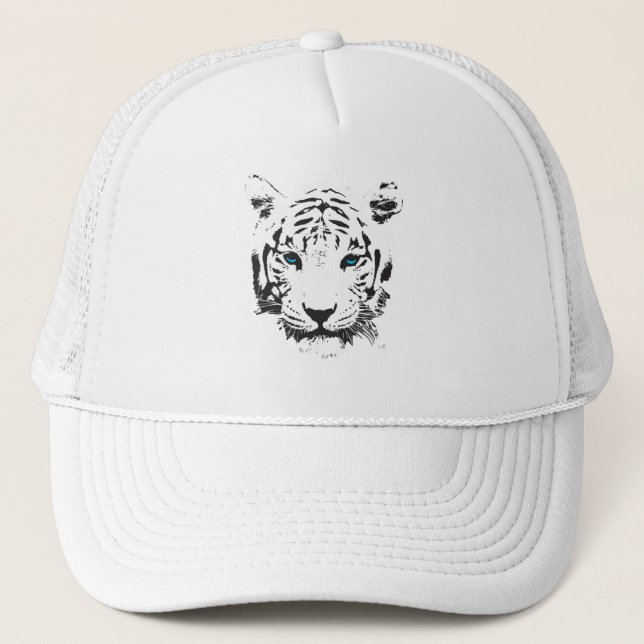 Gorra De Camionero Tigre blanco con ojos azules (Anverso)