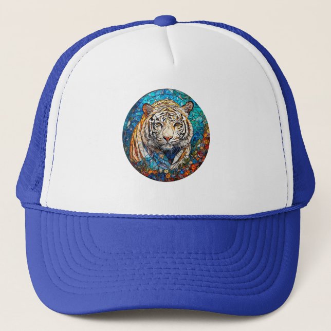 Gorra De Camionero Tigre blanco en un diseño circular vibrante (Anverso)