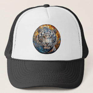 Gorra De Camionero Tigre Blanco en un Diseño Circular Vibrante