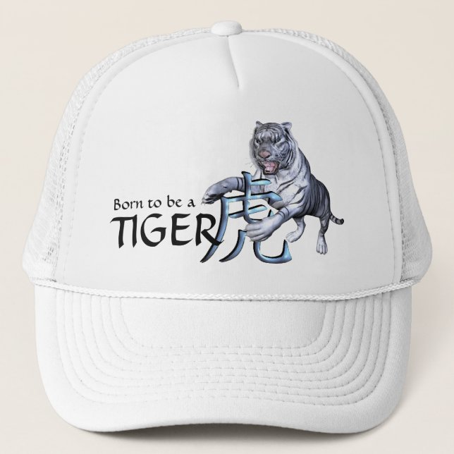 Gorra De Camionero Tigre blanco y símbolo chino (Anverso)