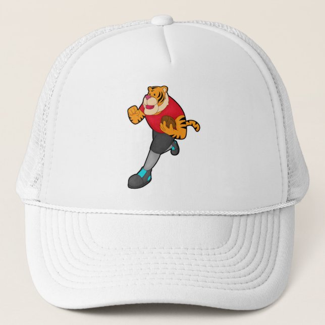 Gorra De Camionero Tigre como jugador de fútbol con fútbol (Anverso)
