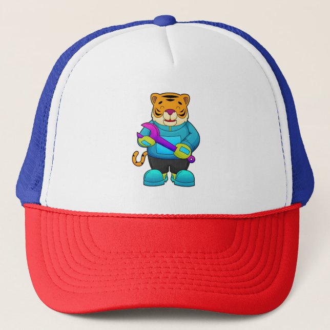 Gorra De Camionero Tigre como mecánico con llave (Anverso)