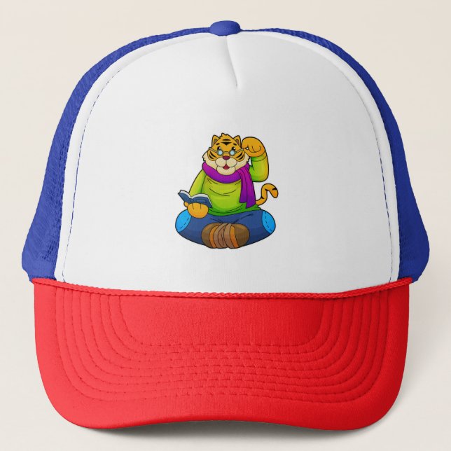 Gorra De Camionero Tigre como nervioso con libro (Anverso)
