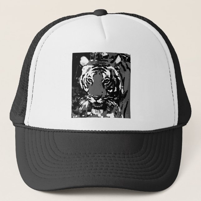 Gorra De Camionero Tigre de arte pop blanco negro (Anverso)