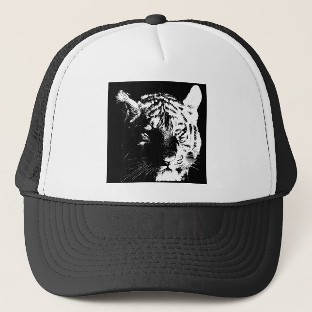 Gorra De Camionero Tigre de arte pop blanco y negro (Anverso)