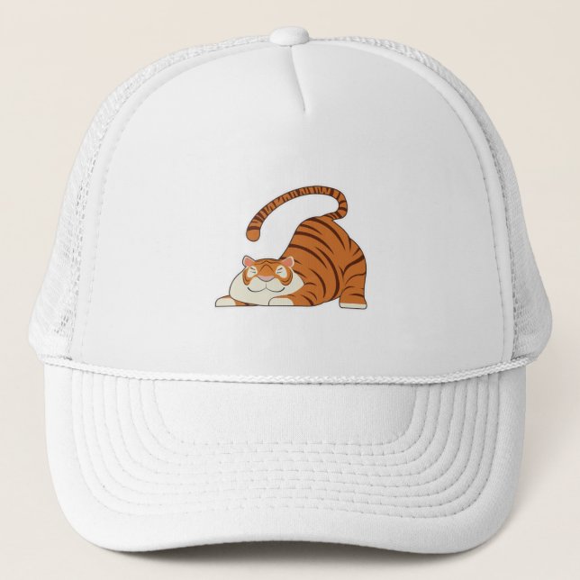 Gorra De Camionero Tigre en ejercicios de estiramiento de yoga (Anverso)
