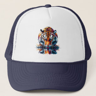 Gorra De Camionero Tigre mirando su reflejo en el agua