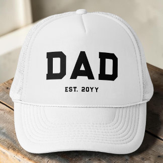 Gorra De Camionero Tipografía Simple Moderna en Blanco y Negro Papá E
