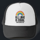 Gorra De Camionero Todo el amor es igual orgullo LGBT igualdad de der<br><div class="desc">"All Love Is Equal" un diseño de arco iris estilo retro y acuarela es perfecto para el orgullo y el apoyo al amor, la igualdad y la sensibilización. Este es un gran regalo Idea para el equipo LGBTQ Lésbico Transexual Cis arcoiris perfecto para el Mes del Orgullo, Semana del Orgullo...</div>
