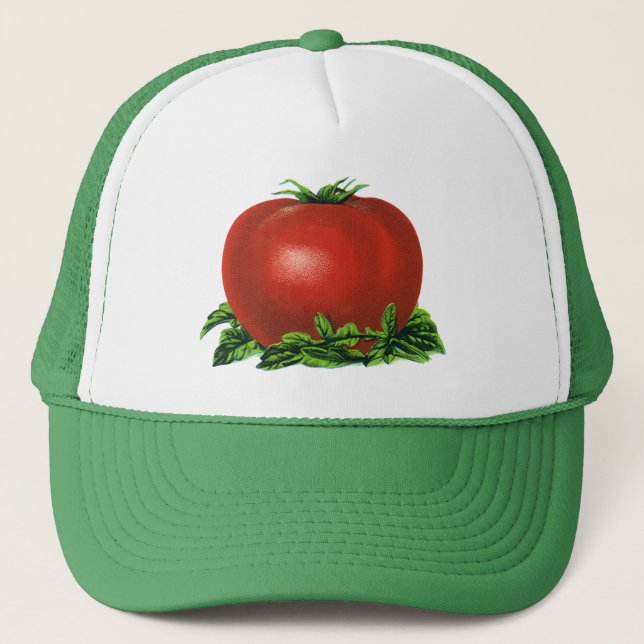 Gorra De Camionero Tomate, verduras y frutas de la madriguera roja (Anverso)