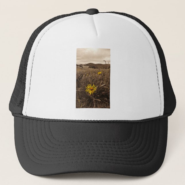Gorra De Camionero Tono sepia Flores silvestres amarillas (Anverso)