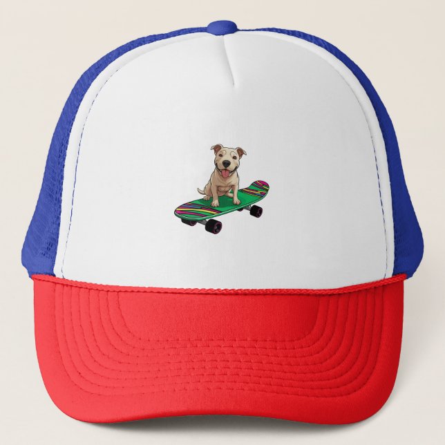 Gorra De Camionero Toro Terrier inglés en una skateboard (Anverso)